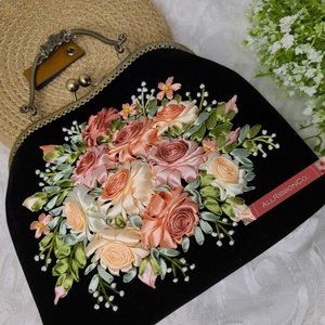 High quality handmade clutch bag - Ribbon embroidered - Medium size - Unique